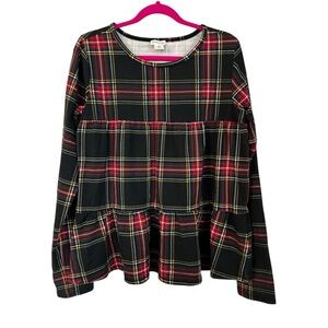 J. Crew Crewcuts Girls Tartan Knit Tiered Top Long Sleeve Scoop Neck Sz 12 GUC